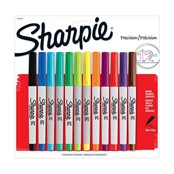 Sharpie 37175PP Permanent Markers, Ultra-Fine Point, Assorted Colors, 12 Pack