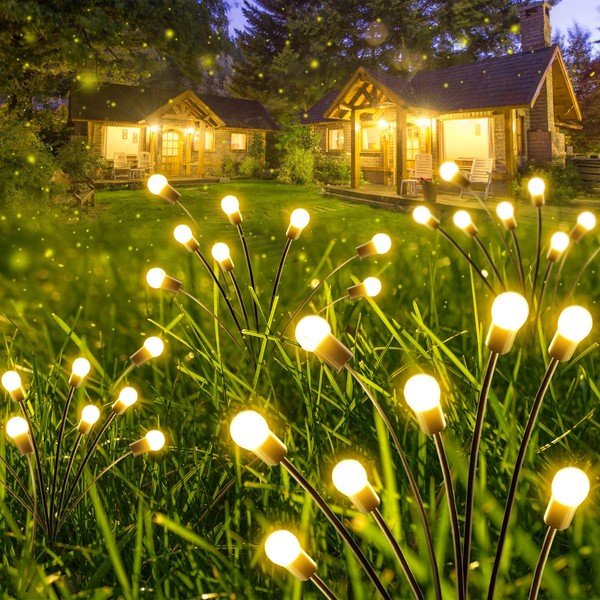 6-Pack Solar Garden Lights, 48 LED Swaying Solar Outdoor Lights (Sway by Wind), Waterproof Solar Firefly Lights for Outside Fairy Garden Decor Yard Patio Pathway Landscape Decorations (Warm White)