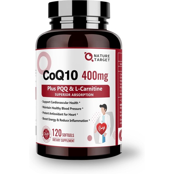 NATURE TARGET CoQ10-400mg with PQQ, Omega-3s & L-Carnitine, High Absorption