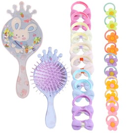 Hearuers Hair Accessories Set, 7 Inch Detangling Brush, 20Pcs Mini Hair Tie With Bows & Charms