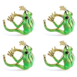 HJZHI 4-Piece Tree Frog Ring Set, Adjustable Children's Rings Jewellery, Funny Green Frog Ring, Open Frog Shaped Finger Ring, Ear Clip, Funny Animal Rings for Women, Gift