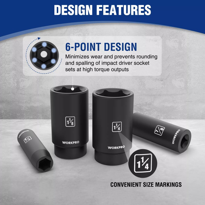 WORKPRO 20-Piece 1/2＂ Drive Deep Impact Socket Set, 6-Point, Cr-V