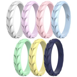 Zollen - Anillos de boda de silicona para mujer, diseño de hojas de olivo, anillo apilable, silicona hipoalergénica, A: blanco, lila, rosa claro, verde menta claro, azul bebé, amarillo bebé, azul medianoche., 9(18.9mm)