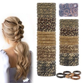Hair Ties for Women, 60Pcs Leopard Print Seamless Hair Bands with Clear Storage Box Hair Bobbles Elastic Hairbands for Girls Women