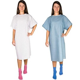 Careoutfit 2 Pack - Blue and White Hospital Gown with Back Tie/Hospital Patient Gown with Ties - One Size Fits All