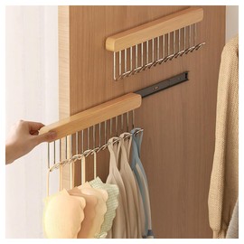2 Pack Pull Out Belt Hanger for Closet, Wooden Tank Top Bra Hanger, Space Saving Coat Hooks Wall Mounted Hanging Organizer for Tie Belt Scarf Camisole (8 Hooks, Left Pull)