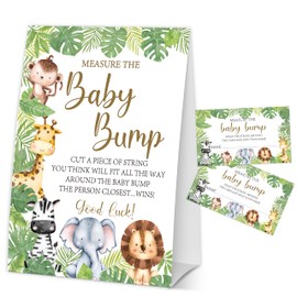 GOLRMC How Big is Mommys Belly Game, Measure The Baby Bump Baby Shower Game, Safari Jungle Animals Baby Shower Party Decorations & Supplies, 1 Sign & 50 Guess Cards-A13