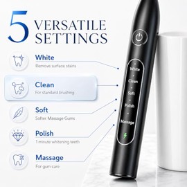 Cepillo de dientes eléctrico portátil para adultos sonicare-8 cabezales de cepillo de repuesto suave, 5 modos de limpieza, IPX7 impermeable, recargabl