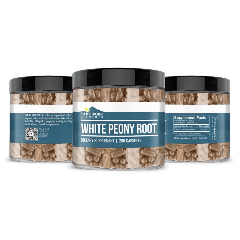 Earthborn Elements White Peony Root 200 Capsules, Pure & Undiluted,