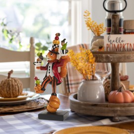 Bechivie Squirrel Figurine Fall Thanksgiving Decorations for Home, 11.9x5.7 Inchs Resin Indoor Autumn Statue Harvest Pumpkin Table Centerpieces Shelf Desk Fireplace Mantle Decor