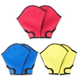 ZALHIN 3 Pairs of Swimming Gloves (Red, Blue, Yellow) - Aquatic Swimming Training Gloves for Upper Body Resistance, Neoprene Gloves for Swimming Training, Swimming Accessories for Surfing Snorkelling