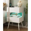 JOONEE White Nightstand with Charging Station and LED Lights,Modern Bedside
