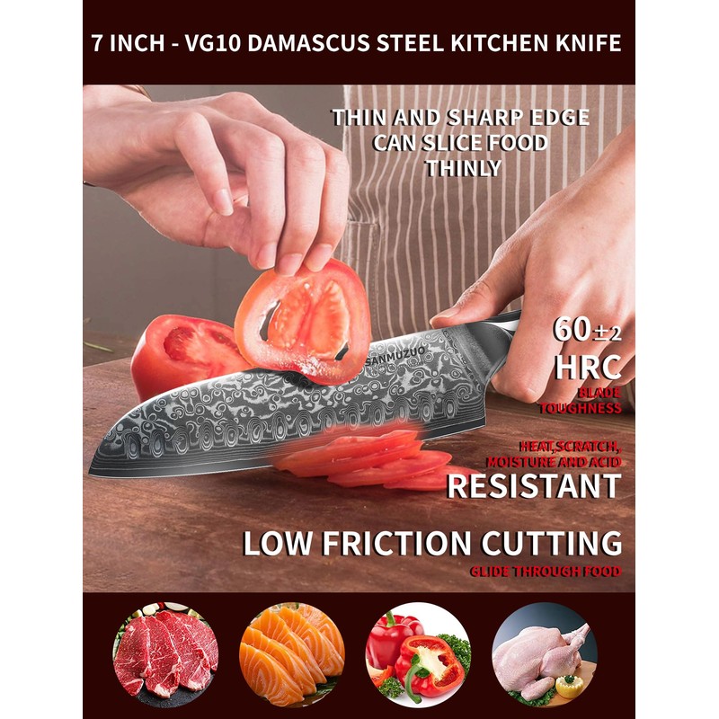 SANMUZUO Santoku Knife - 7 inch - Xuan Series -