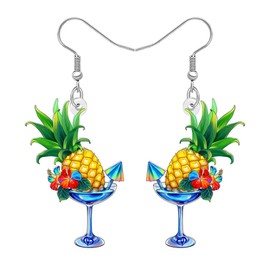 LONYOO Acrylic Margarita Glass Pineapple Earrings Dangle Tropical Fruit Jewelry Summer Hawaiian Pineapple Gifts for Women Mom Cocktail Lovers (Multicolor)