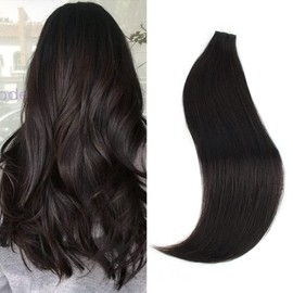 Sixstarhair Semi-Permanent Pre-taped Tape In Hair Extensions 100% Traceable Remy Human Hair New Trend Invisible, Seamless and Reusable, Off Black Tape In Hair [Color 1B#-18inch]
