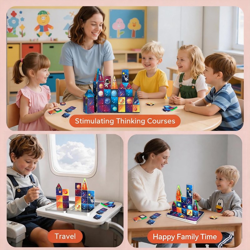 kocojrff Mini Magnetic Tiles Travel Set, 31Pcs STEM Travel Magnatiles