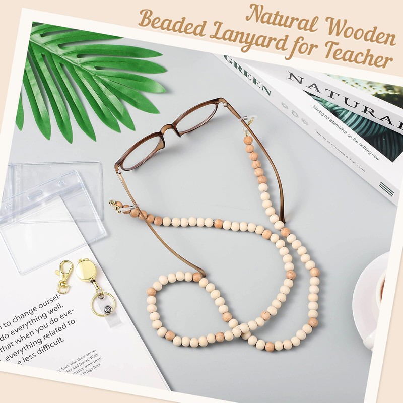BESARME Teacher Lanyard with ID Holder Cute Wooden Beaded Lanyards