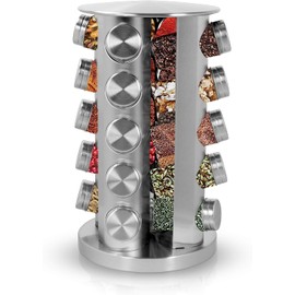 Simpli-Magic Spice Rack, Spice Rack Organizer for Countertop, Rotating Spice Rack with Jars, Spinning Spice Rack Shelf, Revolving Spice Rack for Kitchen (20 Jars Included)