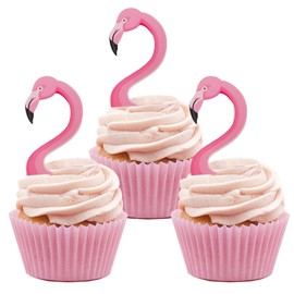 24Pcs Flamingo Cupcake Topper, Tropical Cupcake Toppers, Aloha Cupcake Decorations for Luau Hawaiian Theme Baby Shower Birthday Wedding Party Supplies (Flamingo)