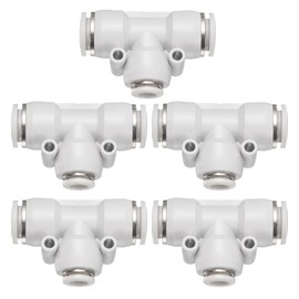 HARFINGTON 5pcs Push to Connect Fittings 1/2 Inch Tube OD x 5/16 Inch OD, Tee Plastic Quick Connect Air Hose Pneumatic Fitting Kit Reducing 3 Ways Push Lock Connector PE1/2-5/16, White