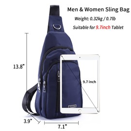 Men Women Small Sling Bag Nylon Water Resistant One Strap Backpack Shoulder Crossbody Bags with USB Charging Port Dark Blue