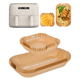 200PCs Air Fryer Paper Liners for Bella 4 QT TriZone Airfryer,100PCs Large for Single Zone, 100PCs Small for Dual Basket, Nonstick Disposable Parchment Paper Baking Inserts Accessories, Free of Bleach