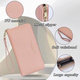 Energather Women's Purse, PU Leather Women's Wallet for Women and Girls, Fashionable Women's Purse with Zip for Travel, Walks, Dating, Shopping, pink, S, Casual