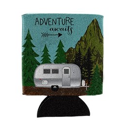Caroline's Treasures VHA3022CC Airstream Camper Adventure Awaits Can or Bottle Hugger Cooler Washable Drink Sleeve Collapsible Beverage Insulated Holder, Can Hugger, Multicolor