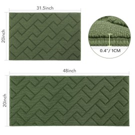 hicorfe Kitchen Rugs and Mats Sets,2 Pieces Super Absorbent Polypropylene Non-Slip Rug,Soft Comfort Floor Mat,Washable for Kitchen,Hallway,Office,Sink,Laundry(20" x 31.5" Plus 20" x 59",Green)