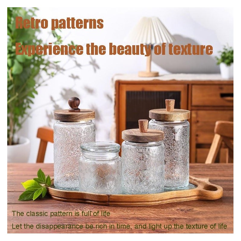 MQMCPDS Vintage Glass Jars with Airtight Wood Lids & Handles