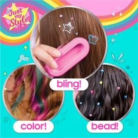 Just My Style All-in-One Hair Stylist, 4-in-1 Styling Tool with Gem Stamper, Beader, Chalk, and Brush - Fun Hair Accessories for Girls 8-12