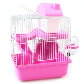 VINGVO Hamster Cage, Hamster Habitat 2 Tier Portable Large Space Animal Home Rodent Gerbil Mouse Mice Rat Wire Cage for Small Animals, Hamster, Guinea Pigs, Rabbits, Golden Bears(Pink)