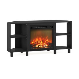 Furinno Jensen Corner Fireplace TV Stand with 4 Open Compartments for TV up to 55 Inches, Americano