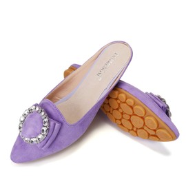 Women's Suede Leather Mules Mules for Woman Rhinestone Flats Comfortable Slip on Women Mule Shoe Purple Size 10.5