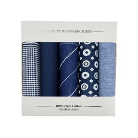 Paquete de 5 pañuelos de algodón para hombre, caja de regalo de plata caliente, vintage, 40 x 40 cm, paquete de regalo cuadrado, Azul Marino, 16"*16"