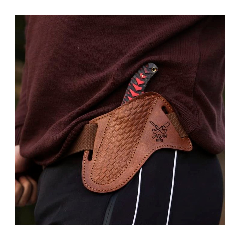 ADAM KNIVES Leather Knife Sheath For Belt, Slanted Pancake Sheath,