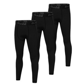 Runhit 3 Pack Boys Compression Leggings,Athletic Tights Basketball Compression Pants,Youth Boys Base Layer Pants Sports Legging Black+Black+Black L