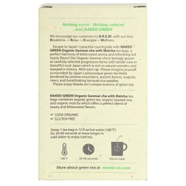 MAEDA-EN NAKED GREEN Organic Genmai-cha with Matcha 12 Tea Bags Hot or Cold Drink Green Tea Japanese Origin Individually Wrapped Teabags 08202 1pk