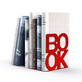 Book Ends - Decorative Metal Book Ends Supports for Bookrack Desk,Books, Unique Appearance Design,Heavy Duty (Red)