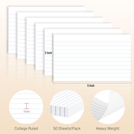 300 Count Index Cards 3 x 5 Inch Ruled White Index Cards, Flash Cards College Ruled for School, College, Office and Home Organization, Durable Study To Do List Note Cards with Ruled Lines
