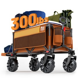 TIMBER RIDGE 47" Extra Long Collapsible Folding Wagon with Tailgate, 300lbs Heavy Duty Beach Wagon with All-Terrain Big Wheels, Foldable Utility Wagon Cart for Sand Camping Sports Shopping, Orange
