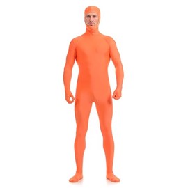 Sheface Men's and Women's Face Open Zentai Spandex Bodysuits (Orange, Small)