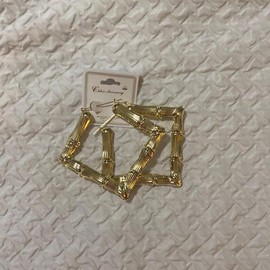 Large Bamboo Earrings Female Metal Coating Retro - Style: Square