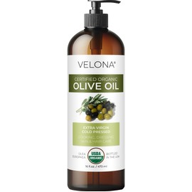 velona USDA Certified Organic Olive Oil - 16 Fl Oz | 100% Pure and Natural Carrier Oil | Extra Virgin, Unrefined, Cold Pressed | Cooking, Dressing, Face, Hair, Body & Skin Care | Use Today - Enjoy Results