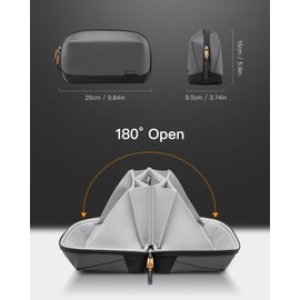 Inateck 180° Open Cable Organiser Bag Electronics Accessories Travel Bag Gadgets Organizer Splashproof, Gadgets Organizer Pouch Tech Pouch Storage Bag Tech Pouch with Handle, AB03007 Gray