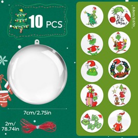 Clear Christmas Baubles, Pack of 10, 7 cm Plastic Fillable Christmas Baubles with Round Card, Acrylic Clear Christmas Tree Decoration Baubles, for Filling Christmas Decorations