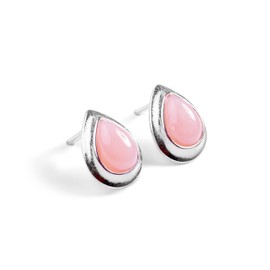 HENRYKA Peruvian Pink Opal 925 Sterling Silver Stud Teardrop Earrings | Essential Simple Minimal Natural Gemstone Earrings | Bridesmaid Jewellery | Birthstone Gift
