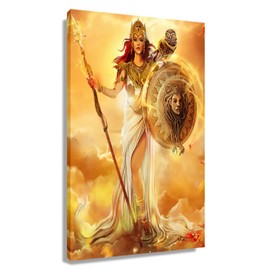 Goddess Athena Wall Decor Aesthetic Posters Painting Canvas Artwork Greek Mythology Decor Pictures for Living Room Giclee Vertical Yellow Canvas Prints Decor Unframed 12x18 inch