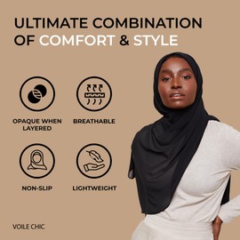 VOILE CHIC Luxury Chiffon Hijab Scarf for Women - Made in Turkey - Islamic Head Scarf Wrap for Muslim - Black