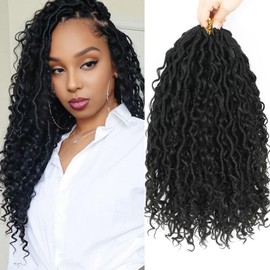 Goddess Locs Crochet Hair 12 Inch 7 Packs Short Faux Locs Crochet Hair Soft Crochet Locs Boho Faux Locs Crochet Hair Synthetic Hippie Locs Pre Looped Crochet Braids Curly Ends (12 Inch, 1B)